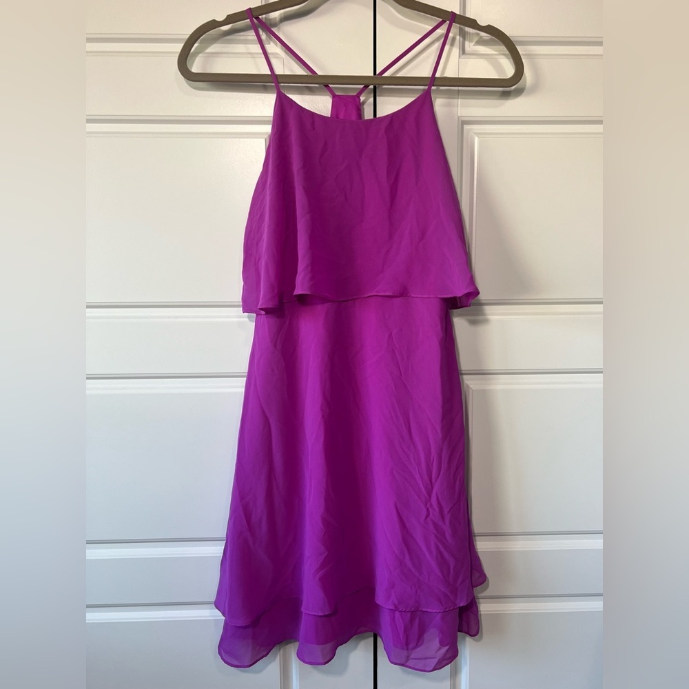 Gianni‎ Bii Purple Chiffon Dress Sleeveless Layered Party Cocktail Mini Dress 2